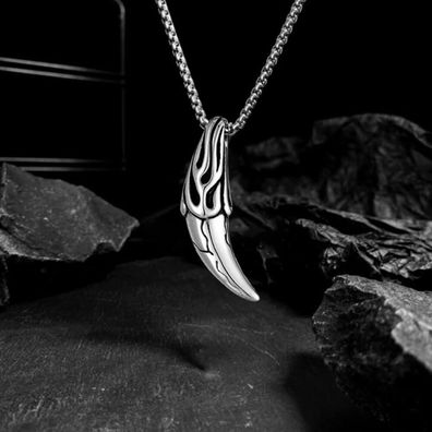 Lederkette Edelstahl Halskette TIGER TOOTH