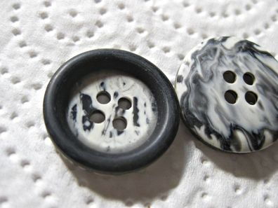 1 Kunststoffknopf Knöpfe schwarz weiß mit schwarzem Rand 15x3mm 4 Loch Nr. 3105