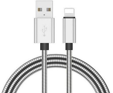 Edelstahl USB Datenkabel Ladekabel Silber 1m Kabel iPhone 5 6 7 8 X XS XR 11 12 13 14