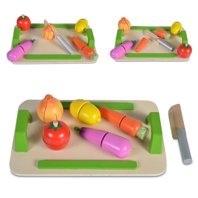 Moni Spielzeug Gemüse-Set 4308 aus Holz, 12-tlg, Messer, Brett, Klettverbindung