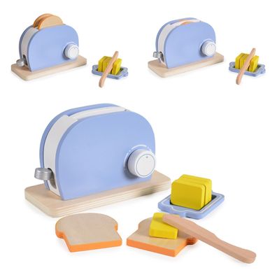 Moni Spielzeug Toaster 4341 Set Holz, Drehknopf, Butter, Messer, Toastscheiben