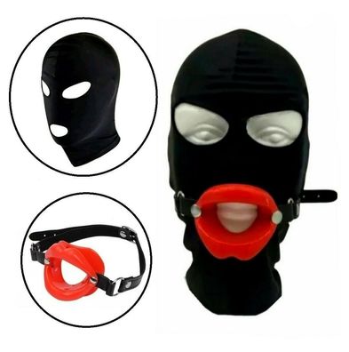 BDSM Maske mit Mund Gummi Lippe Schnalle Gesichtsmaske Schwarz Bondage Fetisch