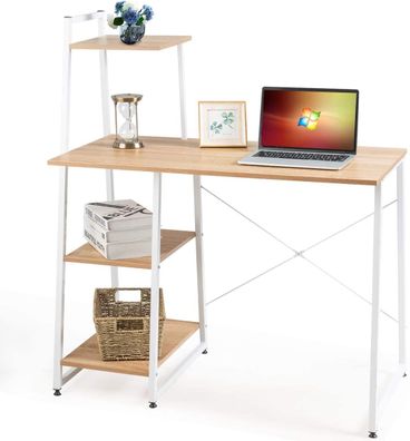 Computertisch mit 4 Regaln Schreibtisch Holz & Metall, PC Tisch Bürotisch 98x50x118cm