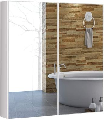 Spiegelschrank Bad, Wandschrank mit Spiegel, Badezimmerspiegelschrank 65x62x11,5cm