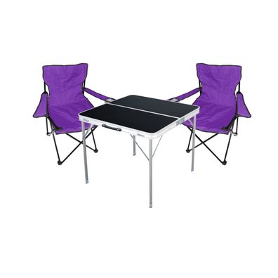 3-tlg. lila Campingmöbel Set Tisch mit Tragegriff + 2 Campingstuhl mit Tasche