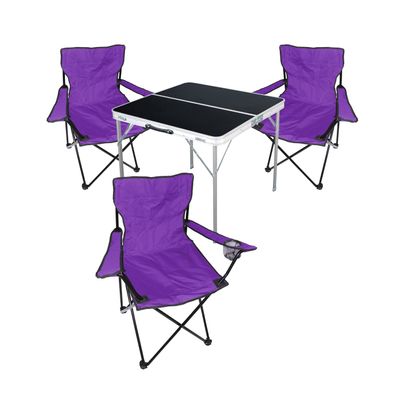 4-tlg. lila Campingmöbel Set Tisch mit Tragegriff + 3 Campingstuhl mit Tasche