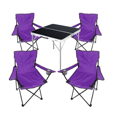 5-tlg. lila Campingmöbel Set Tisch mit Tragegriff + 4 Campingstuhl mit Tasche