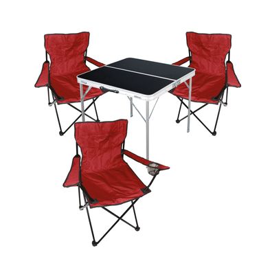 4-tlg. rot Campingmöbel Set Tisch mit Tragegriff + 3 Campingstuhl mit Tasche