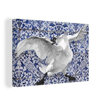 Leinwand Bilder - 150x100 cm - Schwan - Jan Asselijn - Delfter Blau