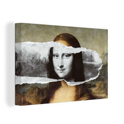Leinwand Bilder - 120x80 cm - Mona Lisa - Schwarz und weiß - Da Vinci