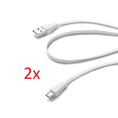 2X Qualitatives 1m Micro USB 2.0 Ladekabel von Cellularline USB A auf USB B Weiß
