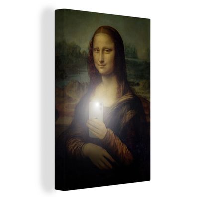 Leinwand Bilder - 90x140 cm - Mona Lisa - Telefon - Da Vinci
