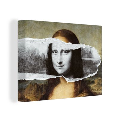 Leinwandbilder - 80x60 cm - Mona Lisa - Da Vinci - Schwarz - Weiß