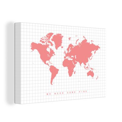 Leinwandbilder - 30x20 cm - Weltkarte - Rosa - Zitat