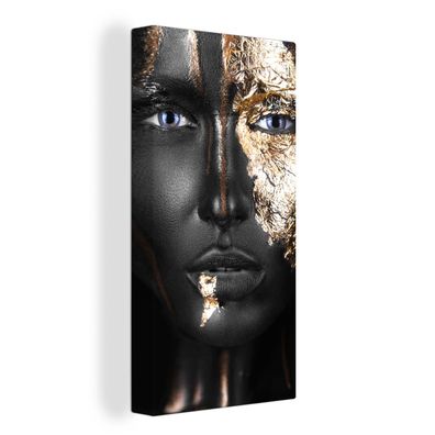 Leinwandbilder - 40x80 cm - Frau - Blattgold - Schwarz