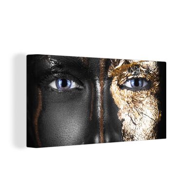 Leinwandbilder - 80x40 cm - Frau - Blattgold - Schwarz