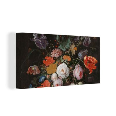 Leinwandbilder - 80x40 cm - Stilleben mit Blumen und einer Uhr - Gemälde von Abraham