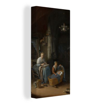 Leinwandbilder - 40x80 cm - Die junge Mutter - Gemälde von Gerrit Dou