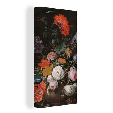 Leinwandbilder - 20x40 cm - Stilleben mit Blumen und einer Uhr - Gemälde von Abraham
