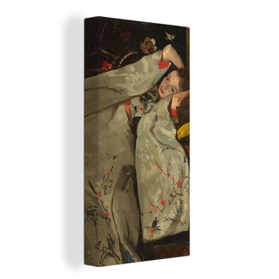 Leinwand Bilder - 80x160 cm - Mädchen im weißen Kimono - Gemälde von George Hendrik B
