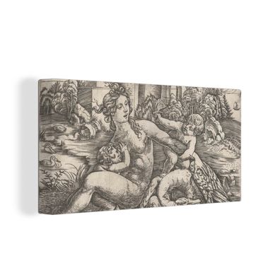 Leinwandbilder - 80x40 cm - Leda und der Schwan mit ihren vier Kindern - Gemälde von