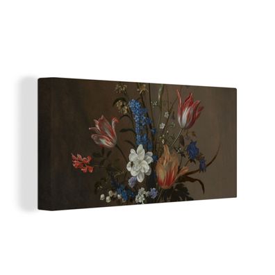 Leinwand Bilder - 160x80 cm - Blumen in einer Wan-Li-Vase und Muscheln - Gemälde von