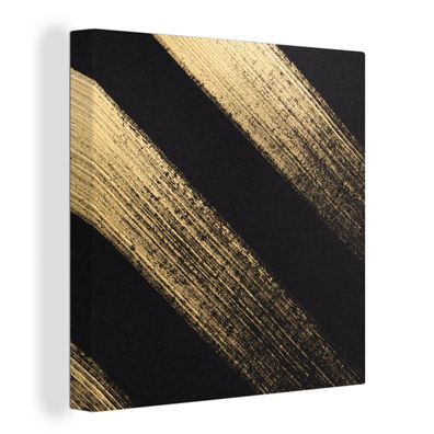 Leinwandbilder - 90x90 cm - Goldene Farbstreifen auf schwarzem Hintergrund