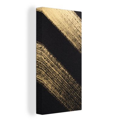 Leinwand Bilder - 80x160 cm - Goldene Farbstreifen auf schwarzem Hintergrund