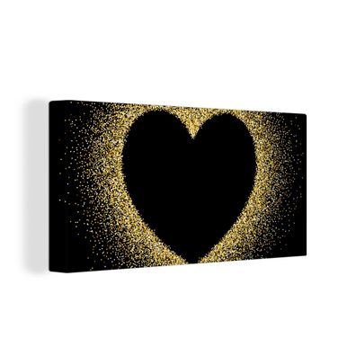 Leinwandbilder - 40x20 cm - Goldenes Herz auf schwarzem Hintergrund
