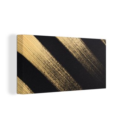 Leinwand Bilder - 160x80 cm - Goldene Farbstreifen auf schwarzem Hintergrund