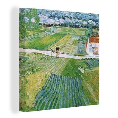 Leinwandbilder - 50x50 cm - Landschaft mit Kutsche und Zug - Vincent van Gogh
