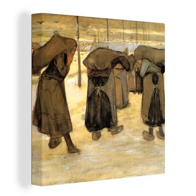 Leinwandbilder - 90x90 cm - Bergmannsfrauen tragen Säcke mit Kohle im Schnee - Vincen