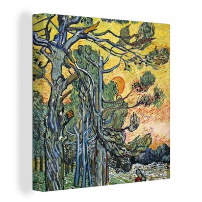 Leinwandbilder - 90x90 cm - Tannenbäume bei Sonnenuntergang - Vincent van Gogh