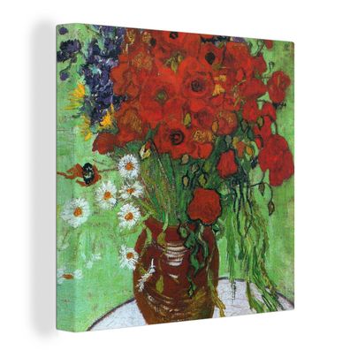 Leinwandbilder - 90x90 cm - Vase mit roten Mohnblumen und Gänseblümchen - Vincent van