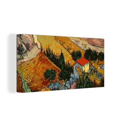 Leinwand Bilder - 160x80 cm - Landschaft mit einem Haus und einem Ackerbauern - Vince