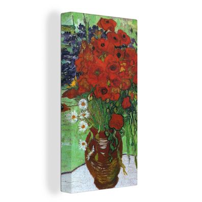 Leinwand Bilder - 80x160 cm - Vase mit roten Mohnblumen und Gänseblümchen - Vincent v