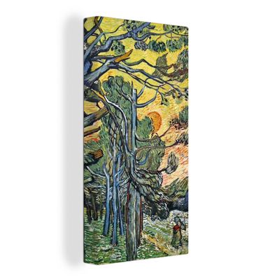 Leinwandbilder - 40x80 cm - Tannenbäume bei Sonnenuntergang - Vincent van Gogh
