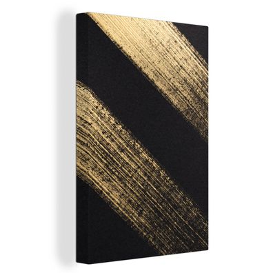 Leinwand Bilder - 80x120 cm - Goldene Farbstreifen auf schwarzem Hintergrund