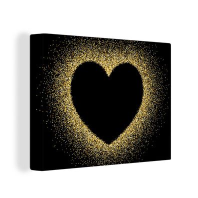 Leinwandbilder - 80x60 cm - Goldenes Herz auf schwarzem Hintergrund