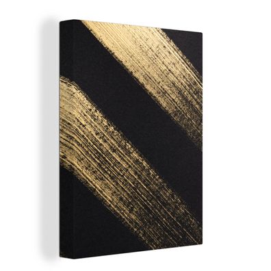Leinwandbilder - 60x80 cm - Goldene Farbstreifen auf schwarzem Hintergrund