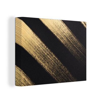 Leinwand Bilder - 120x90 cm - Goldene Farbstreifen auf schwarzem Hintergrund