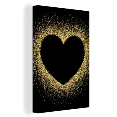 Leinwandbilder - 20x30 cm - Goldenes Herz auf schwarzem Hintergrund
