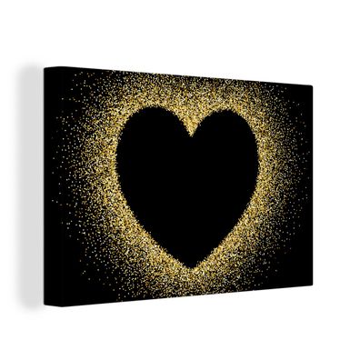 Leinwandbilder - 30x20 cm - Goldenes Herz auf schwarzem Hintergrund