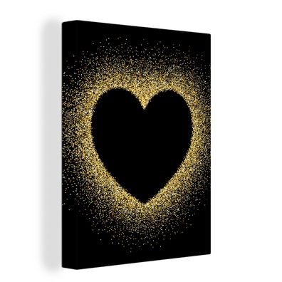 Leinwandbilder - 60x80 cm - Goldenes Herz auf schwarzem Hintergrund
