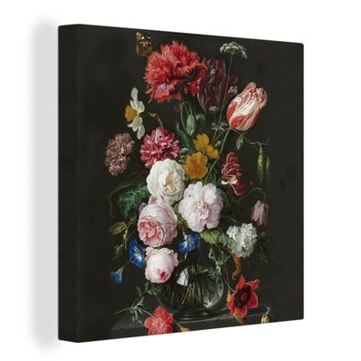 Leinwandbilder - 20x20 cm - Stilleben mit Blumen in einer Glasvase - Gemälde von Jan