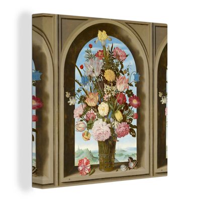 Leinwandbilder - 50x50 cm - Vase mit Blumen in einem Fenster - Gemälde von Ambrosius