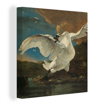 Leinwandbilder - 20x20 cm - Der bedrohte Schwan - Gemälde von Jan Asselijn
