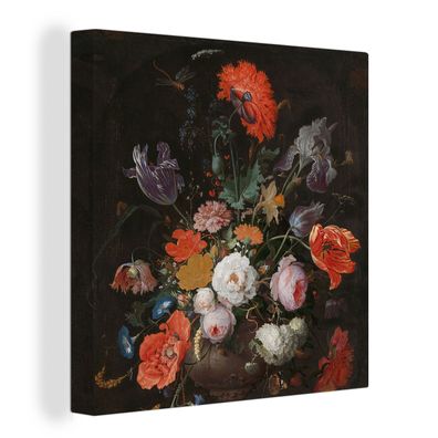 Leinwandbilder - 50x50 cm - Stilleben mit Blumen und einer Uhr - Gemälde von Abraham