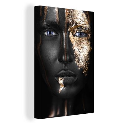 Leinwandbilder - 40x60 cm - Frau - Blattgold - Schwarz