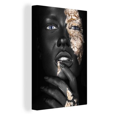 Leinwandbilder - 40x60 cm - Frau - Blattgold - Schwarz - Haut